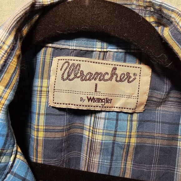 Wrancher By Wrangler Blue Plaid Men Button Down Shirt White Pearl Snap Size L - Picture 3 of 7